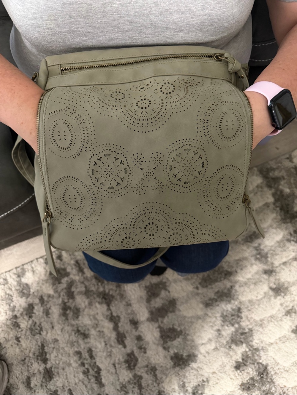 Wallflower Perforated Crossbody Purse Sage Green Faux Leather Shoulder Bag - Picture 8 of 8